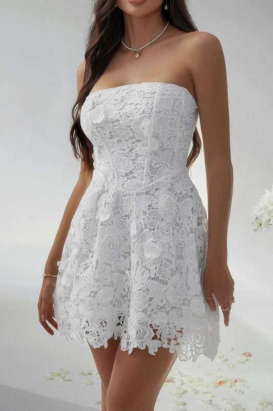 Solid Lace Up Lace Mini Fit Tube Dress