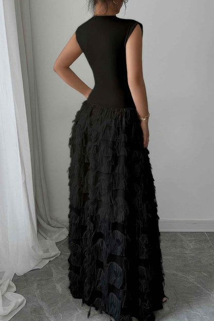 Solid V Neck Ruched Texture Splice Sleeveless Dress