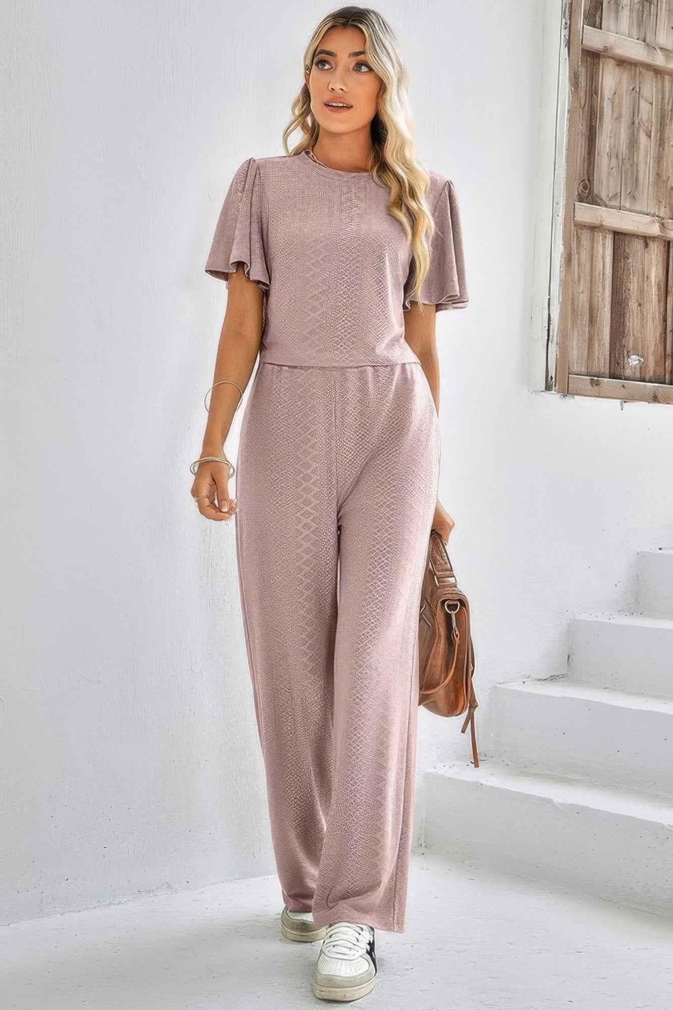 Two Pieces Solid Outfit Loose High Waist Sets