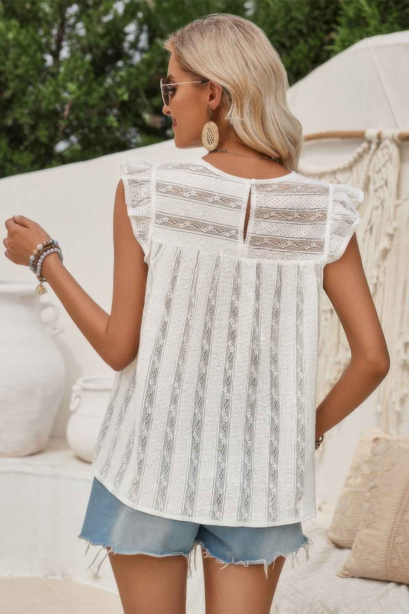 Mock Neck Crewneck Ruffle Sleeve Solid Slim Top
