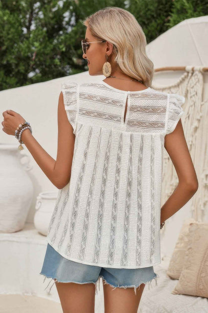 Mock Neck Crewneck Ruffle Sleeve Solid Slim Top