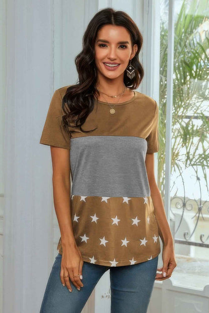 Round Neck Short Sleeve Print Top
