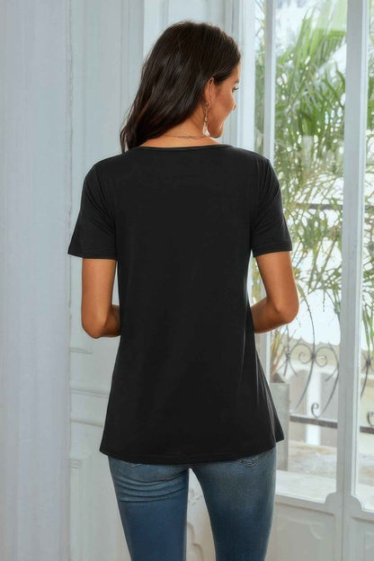 Round Neck Short Sleeve Print Top