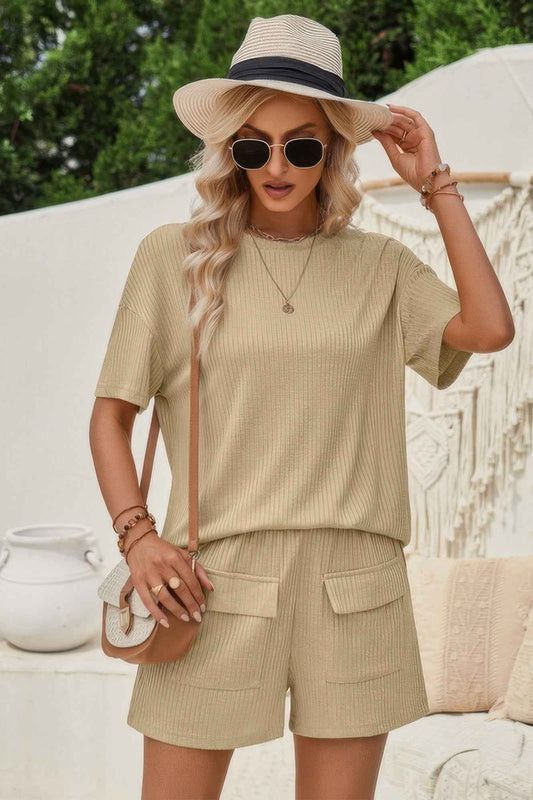 Two Pieces Pocket Trim Solid Loose Fit Sets