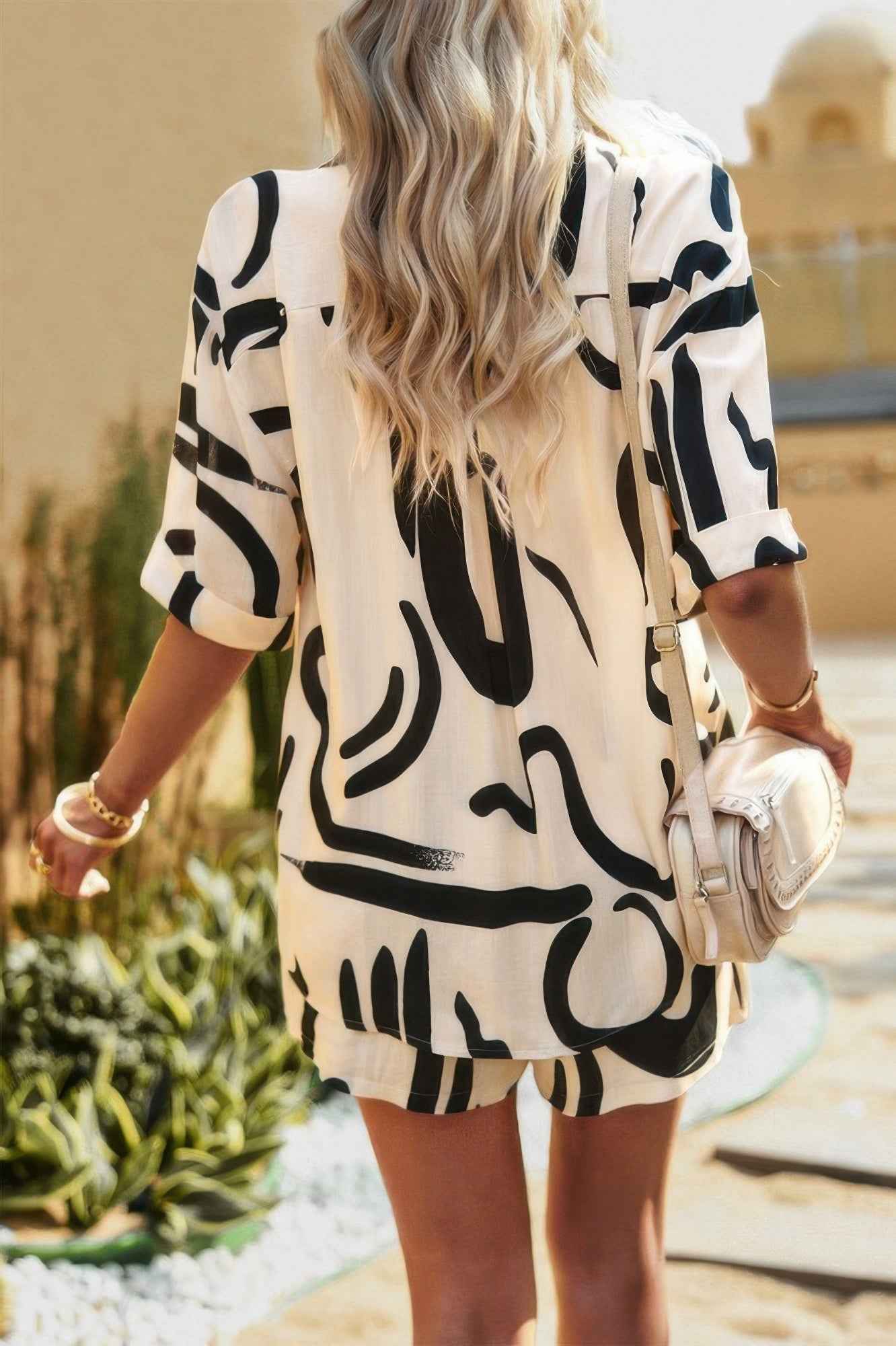 Allover Print Loose Fit Shirt Short Sets