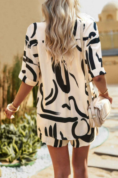 Allover Print Loose Fit Shirt Short Sets