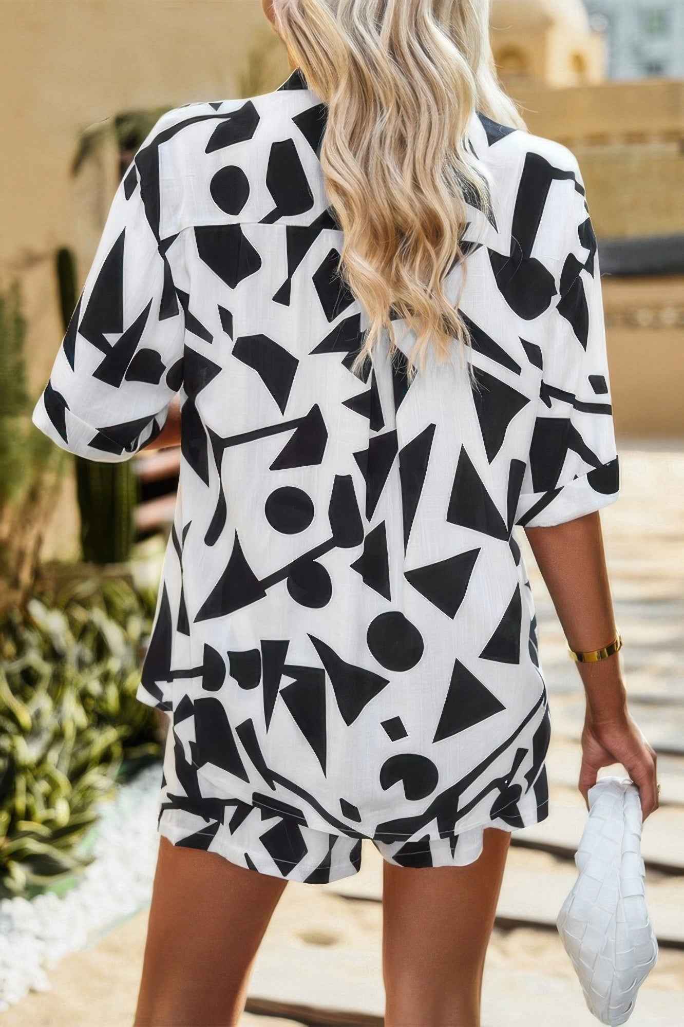 Allover Print Loose Fit Shirt Short Sets