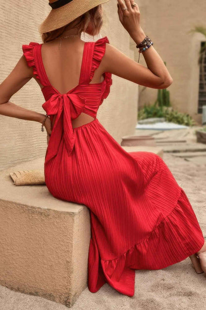Sleeveless Ruffle Cross Open Back Knot Fit Dress