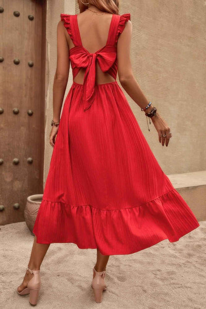 Sleeveless Ruffle Cross Open Back Knot Fit Dress