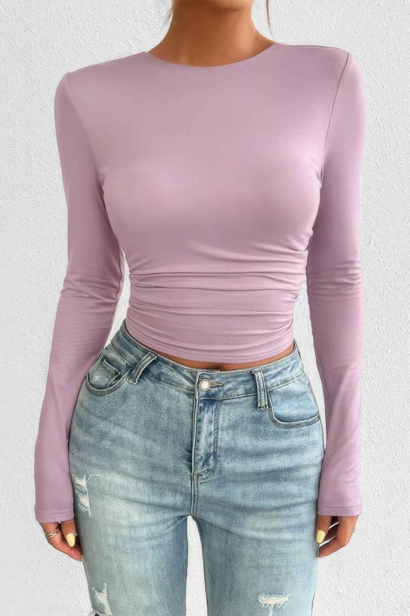 Plain Long Sleeve Open Back Slim Fit Top