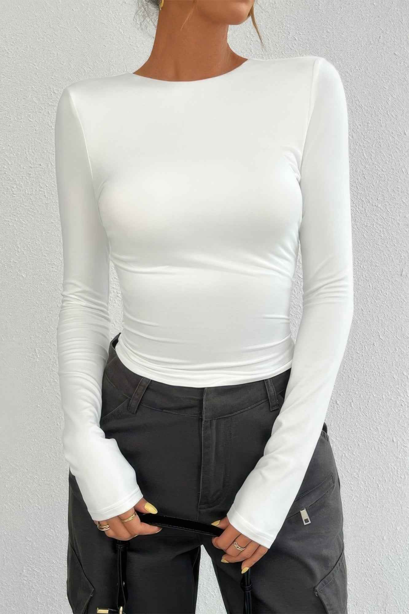 Plain Long Sleeve Open Back Slim Fit Top