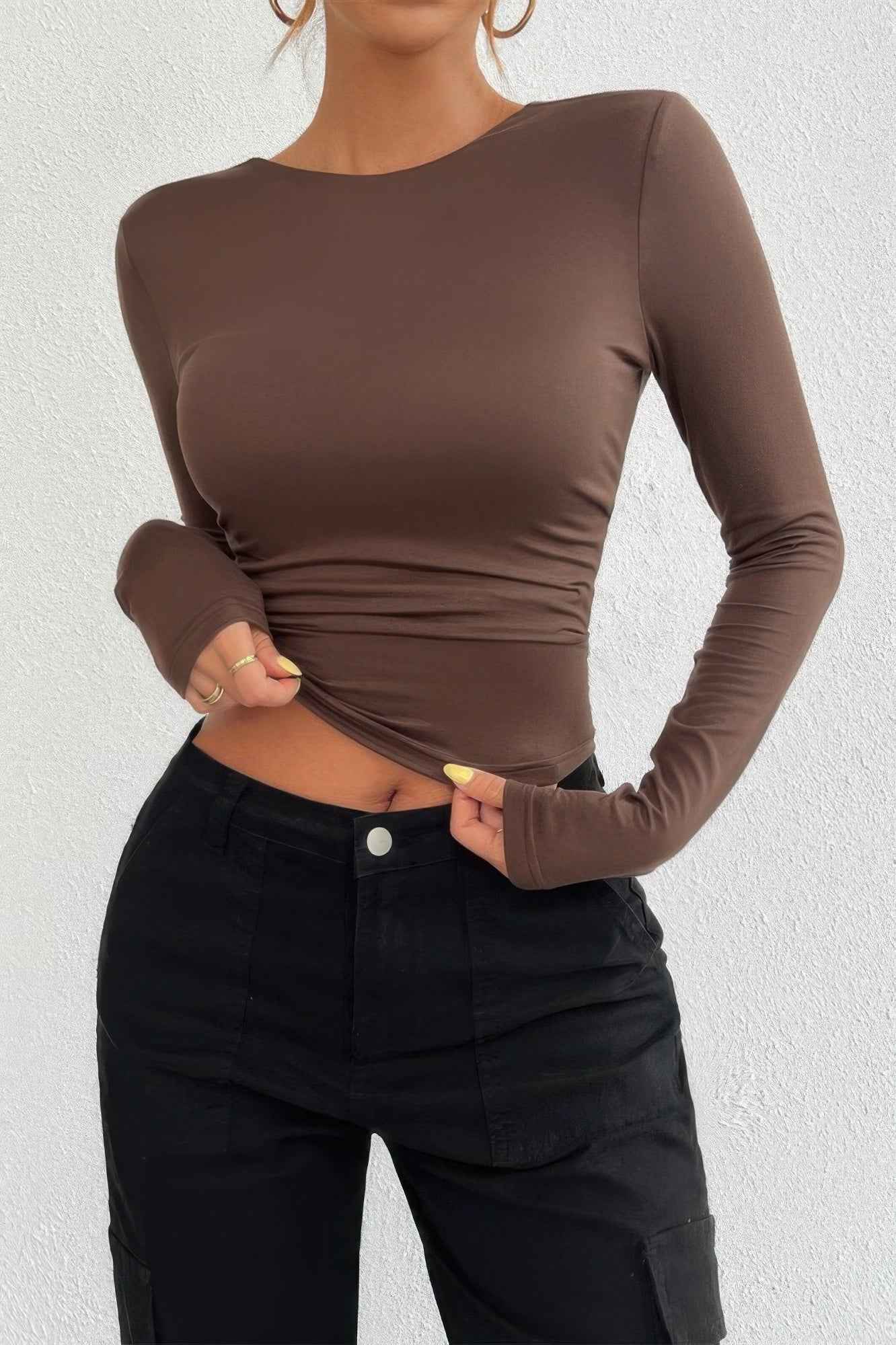 Plain Long Sleeve Open Back Slim Fit Top