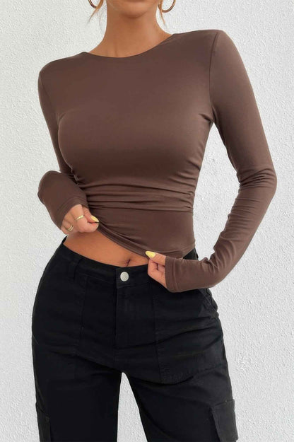 Plain Long Sleeve Open Back Slim Fit Top