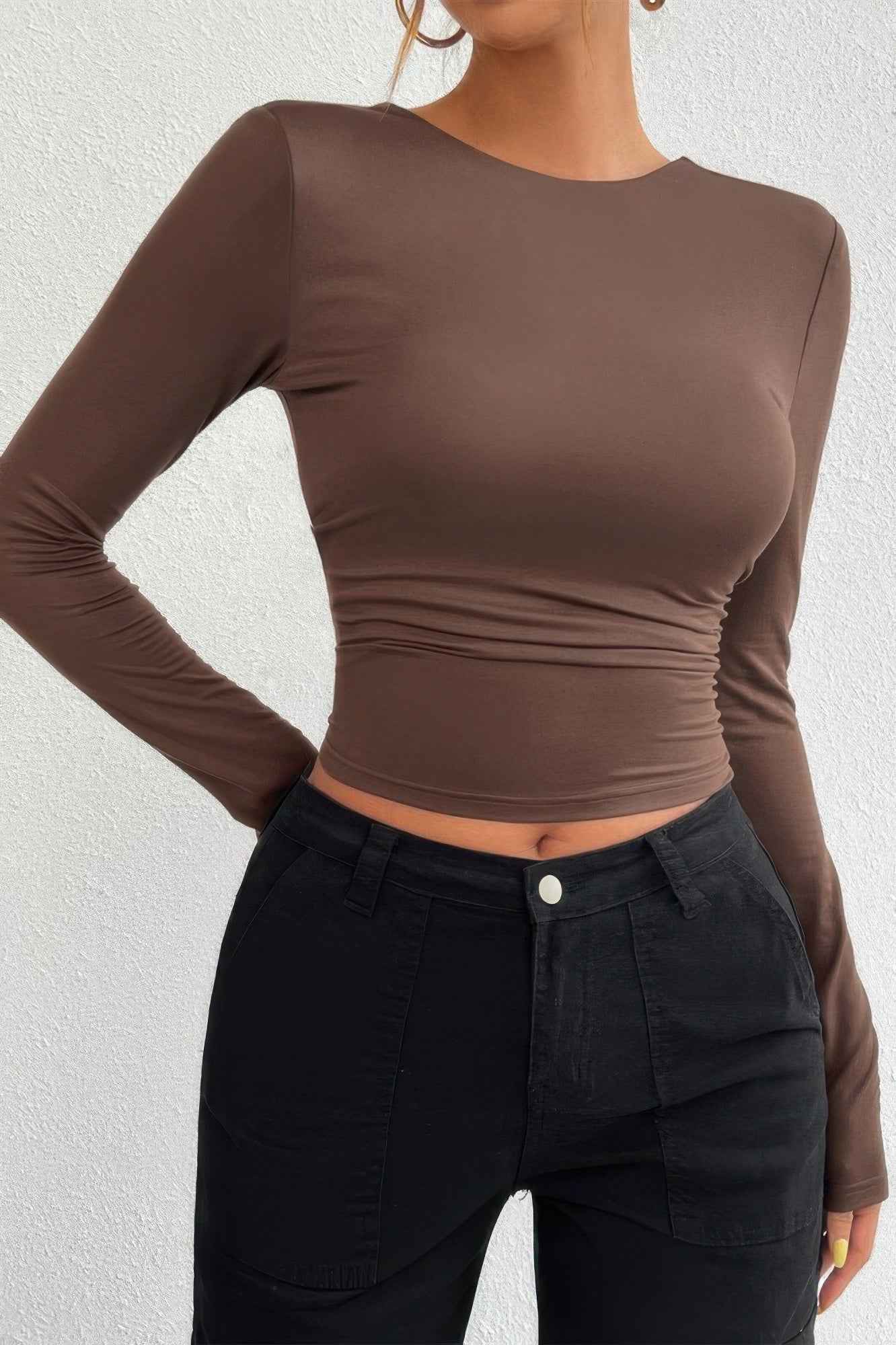 Plain Long Sleeve Open Back Slim Fit Top