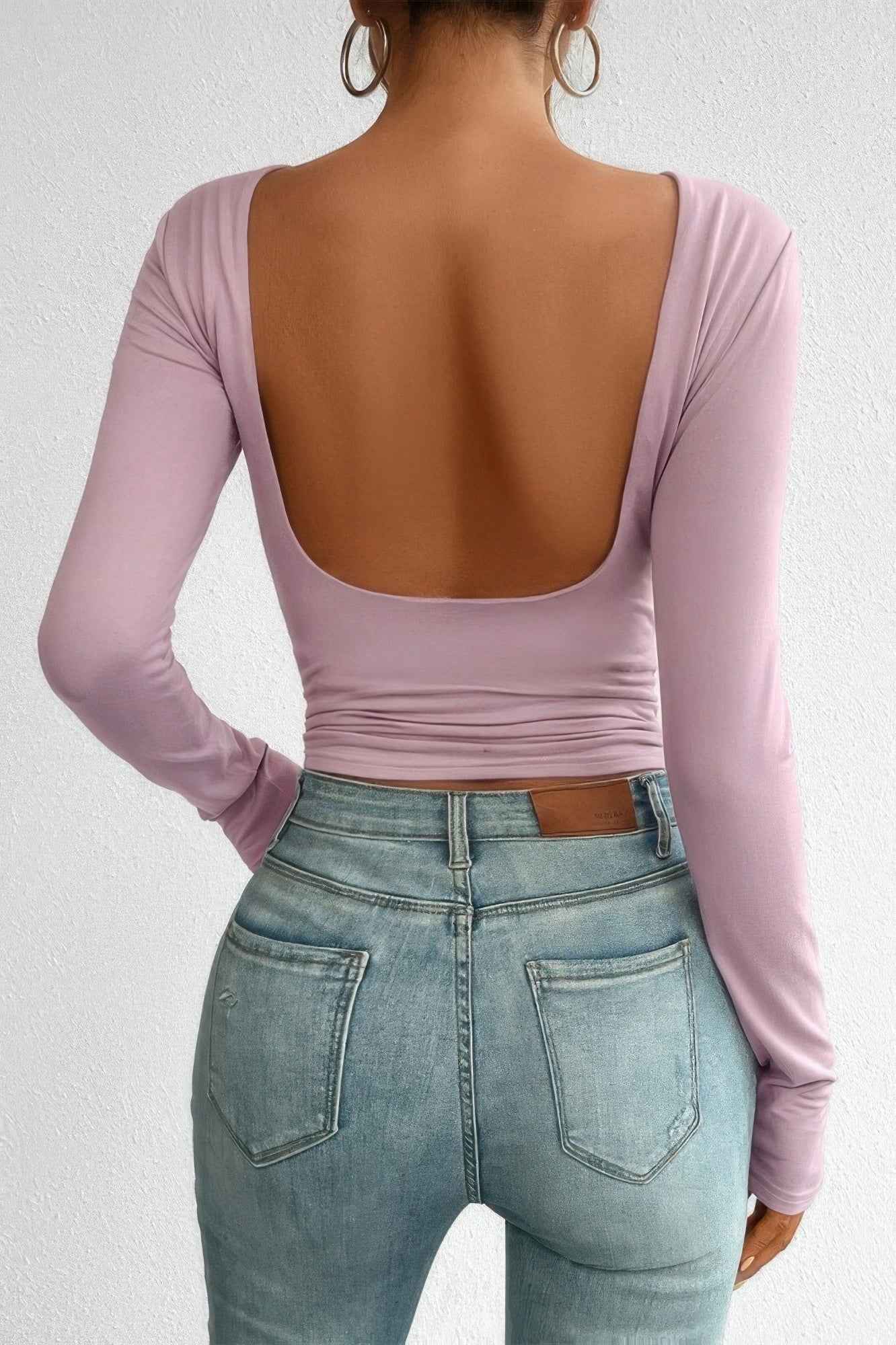 Plain Long Sleeve Open Back Slim Fit Top