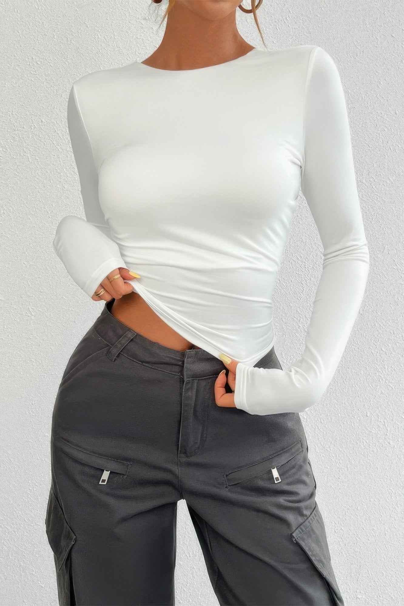 Plain Long Sleeve Open Back Slim Fit Top