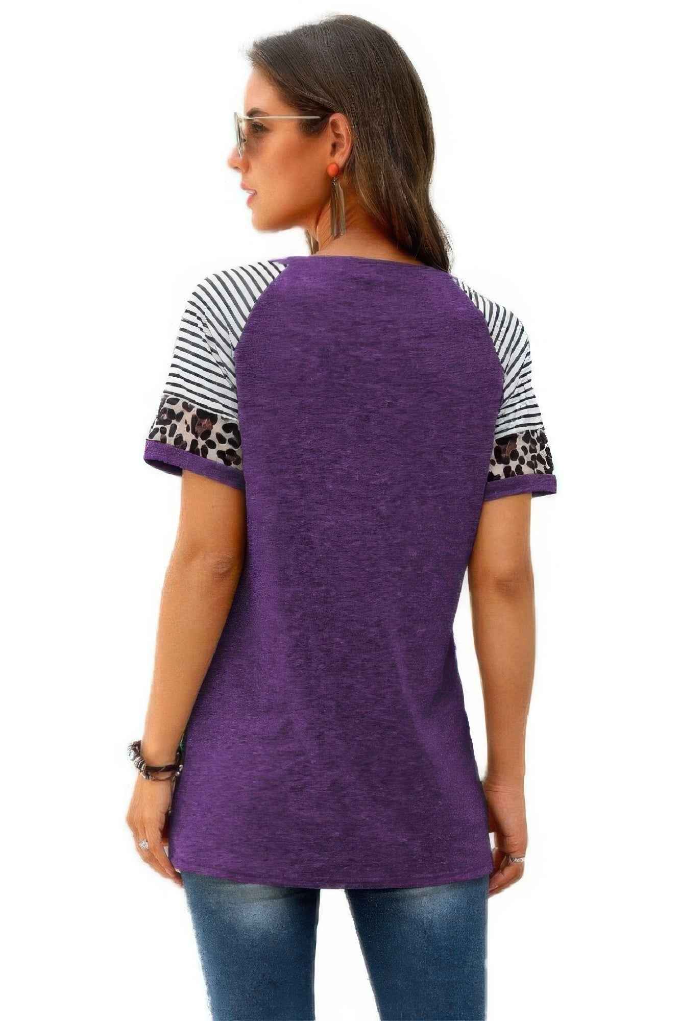 Crew Neck Color Block Patchwork Tops