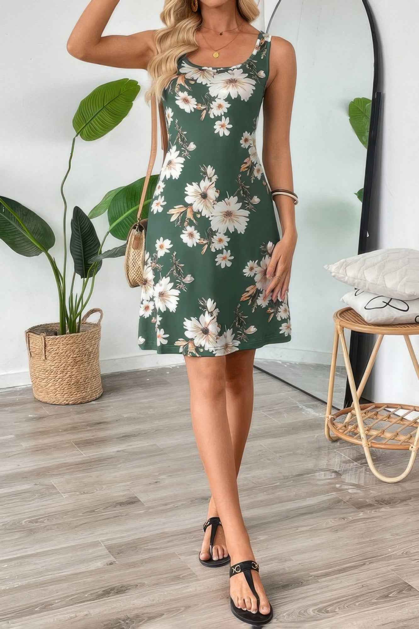 Floral Print Sleeveless Cami Bodycon Midi Dress