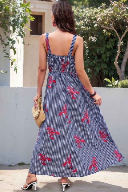 Plaid Lobster Print A Line Ruched Dress
