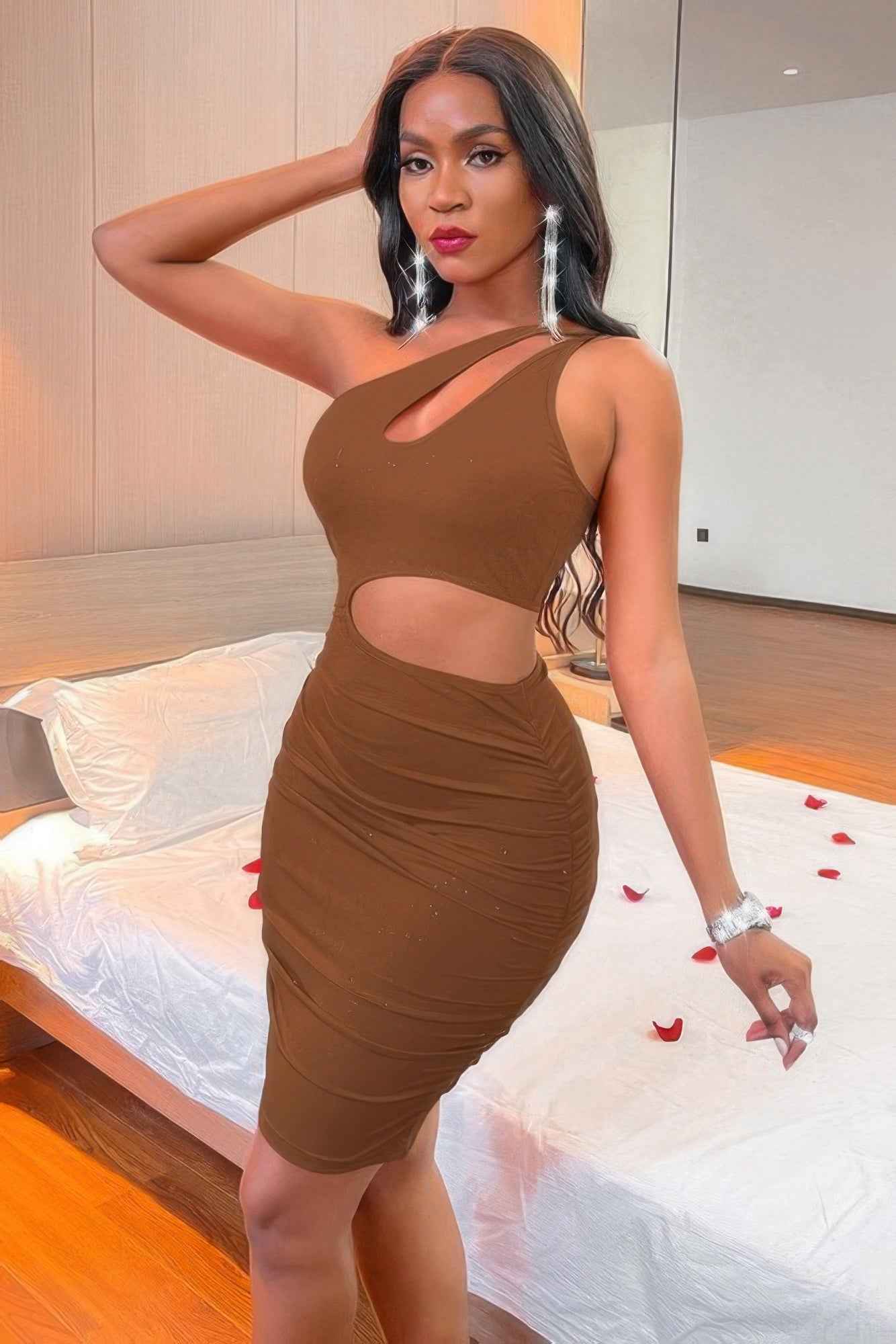 One Shoulder Sleeveless Cutout Bodycon Dress