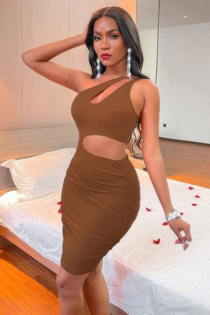 One Shoulder Sleeveless Cutout Bodycon Dress