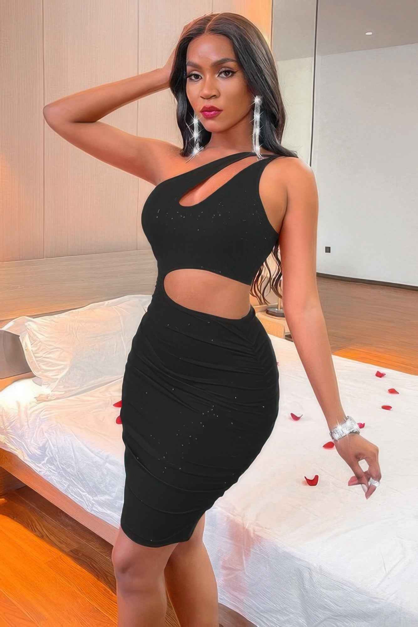 One Shoulder Sleeveless Cutout Bodycon Dress
