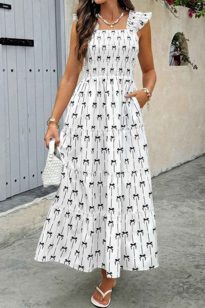 Square Neck Print Pocket Fit Sleeveless Dress