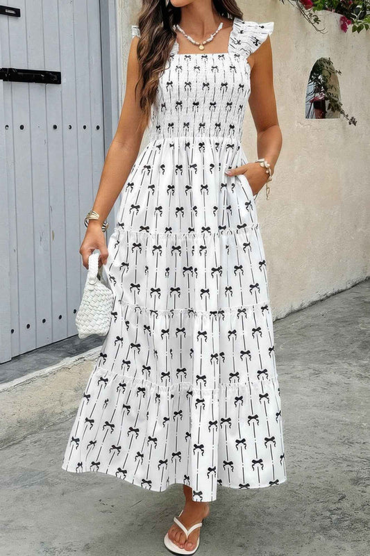 Square Neck Print Pocket Fit Sleeveless Dress