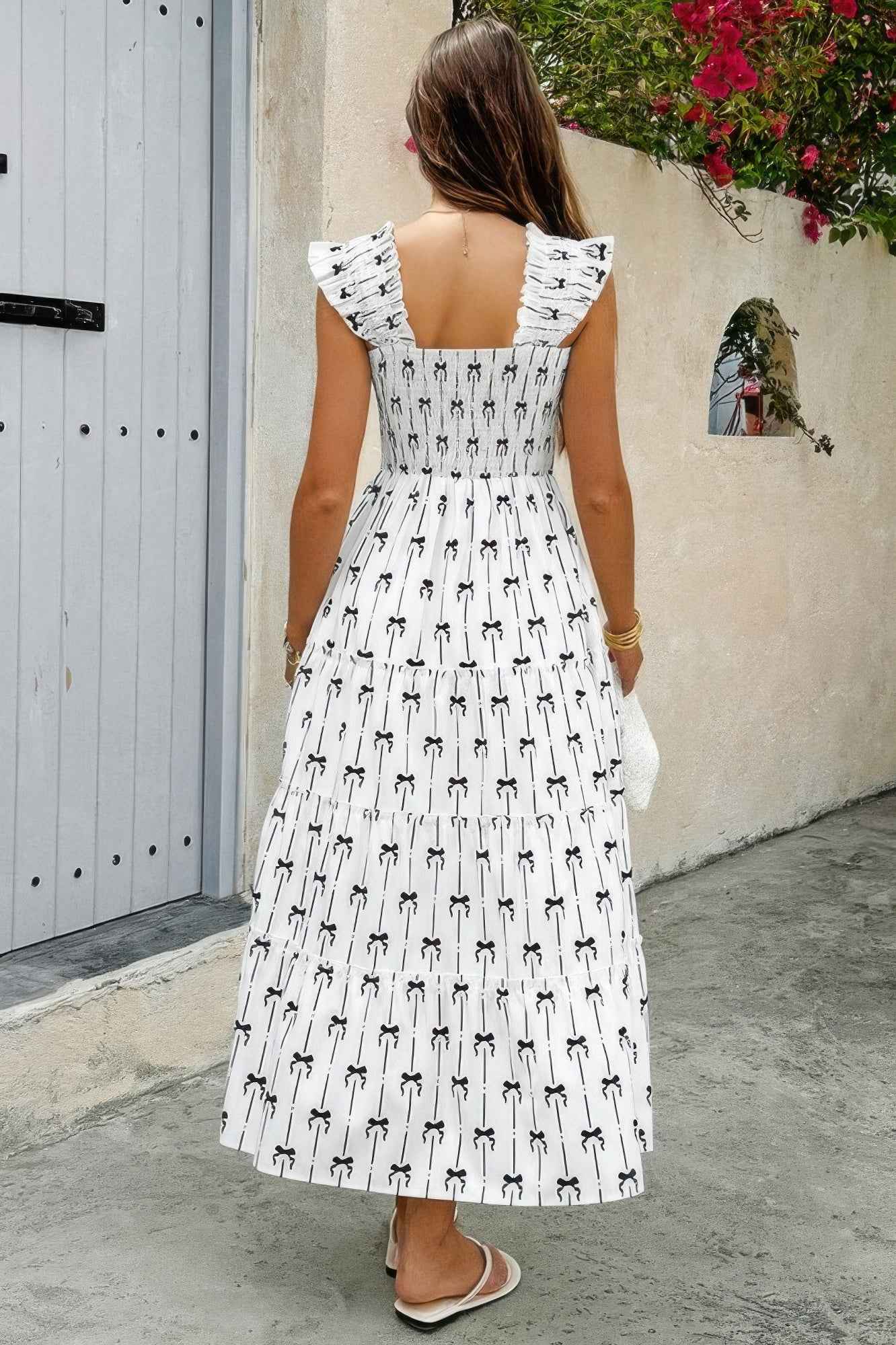 Square Neck Print Pocket Fit Sleeveless Dress