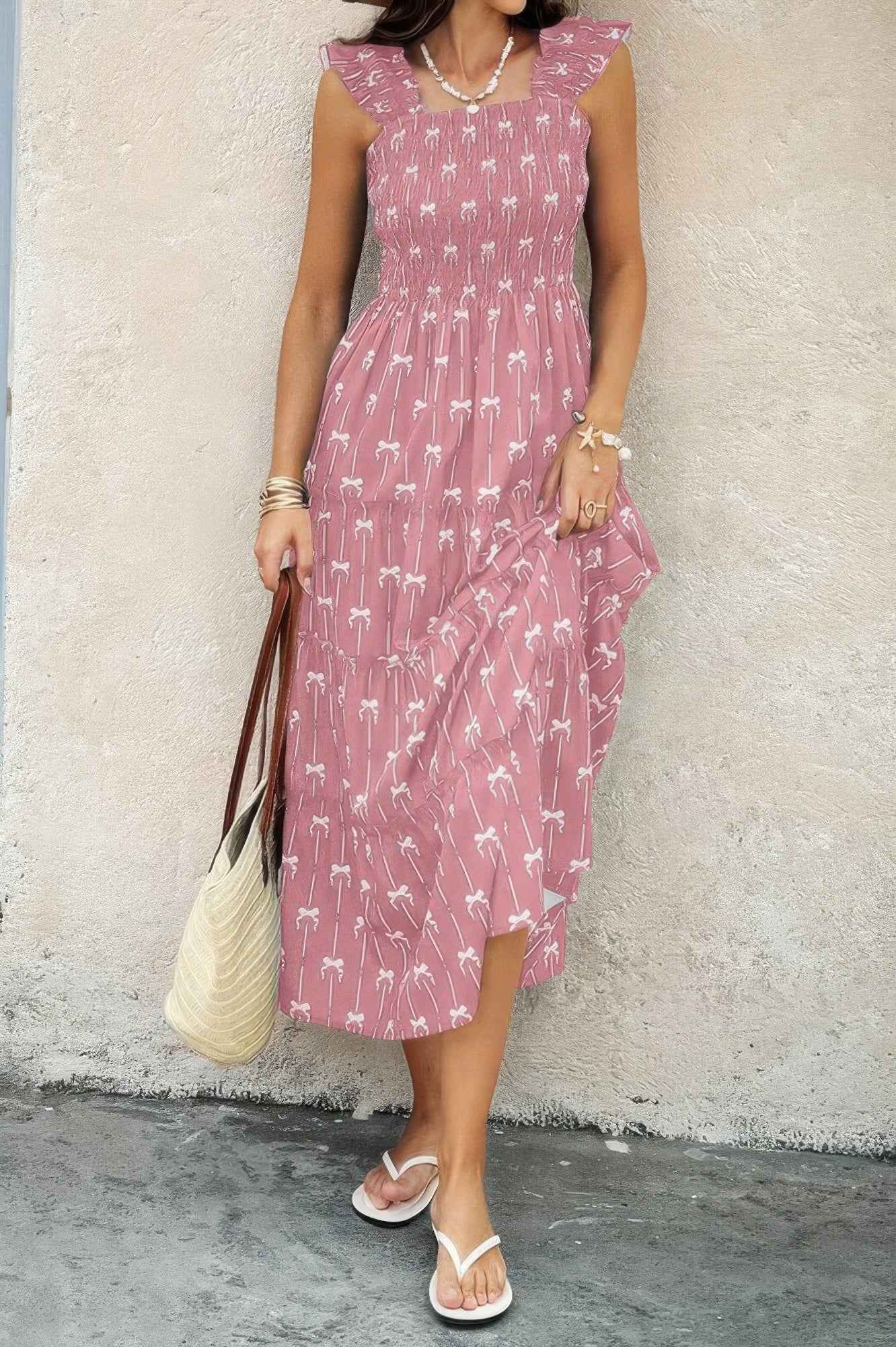 Square Neck Print Pocket Fit Sleeveless Dress