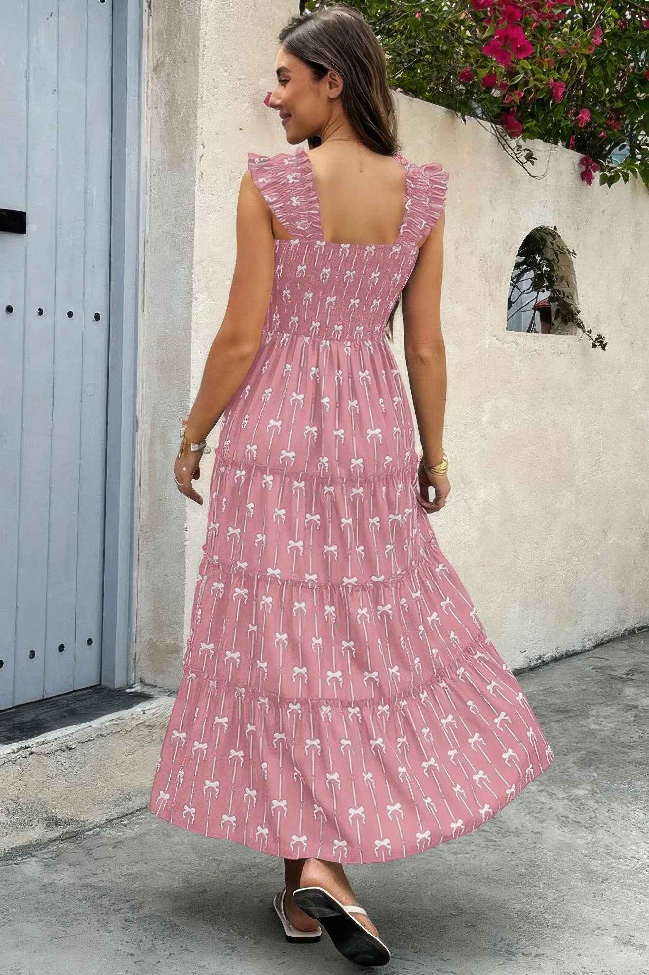 Square Neck Print Pocket Fit Sleeveless Dress