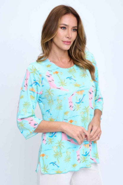 Quarter Sleeve Soft Round Neck Merrow Top