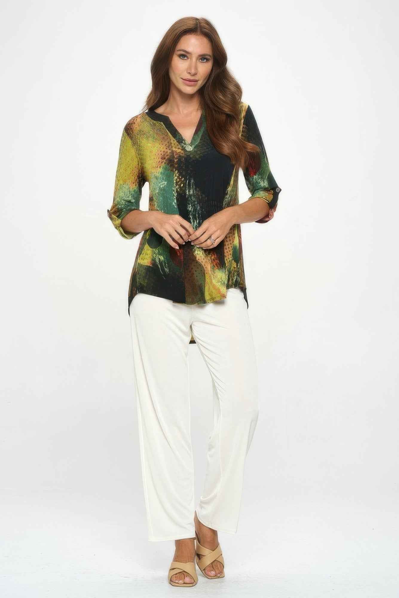 Hit Notch Neck Rolled Sleeve Top