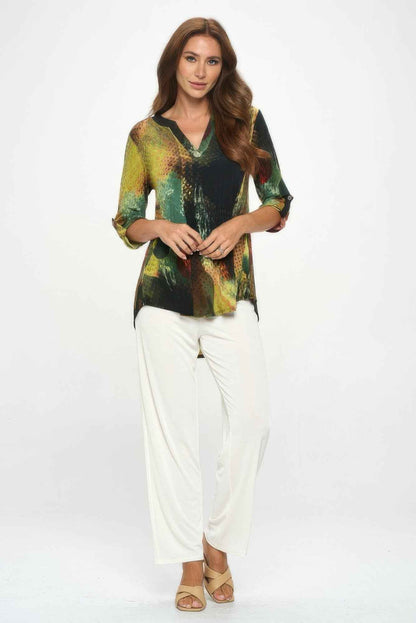 Hit Notch Neck Rolled Sleeve Top