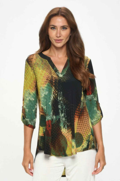 Hit Notch Neck Rolled Sleeve Top