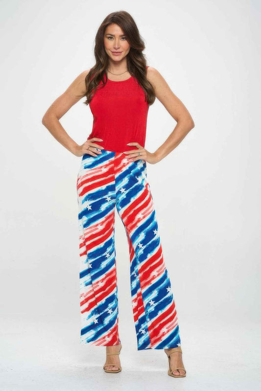 American Flag Print Flare Pants