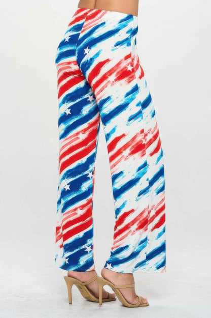 American Flag Print Flare Pants