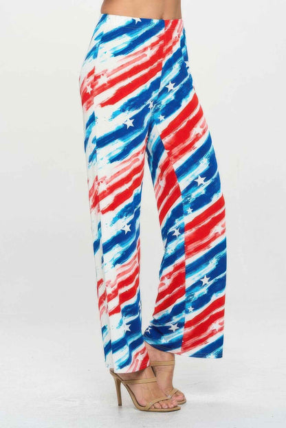 American Flag Print Flare Pants
