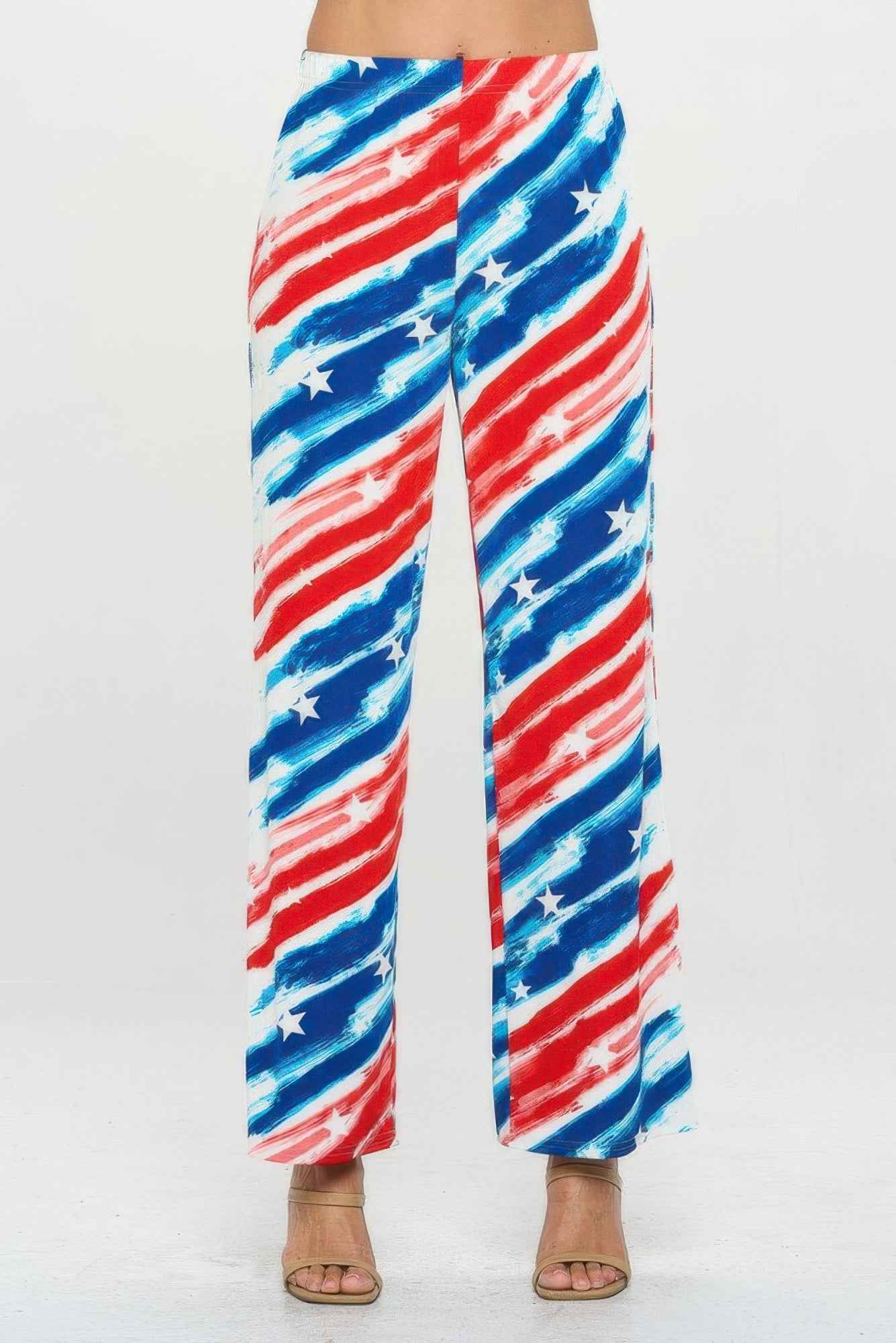 American Flag Print Flare Pants