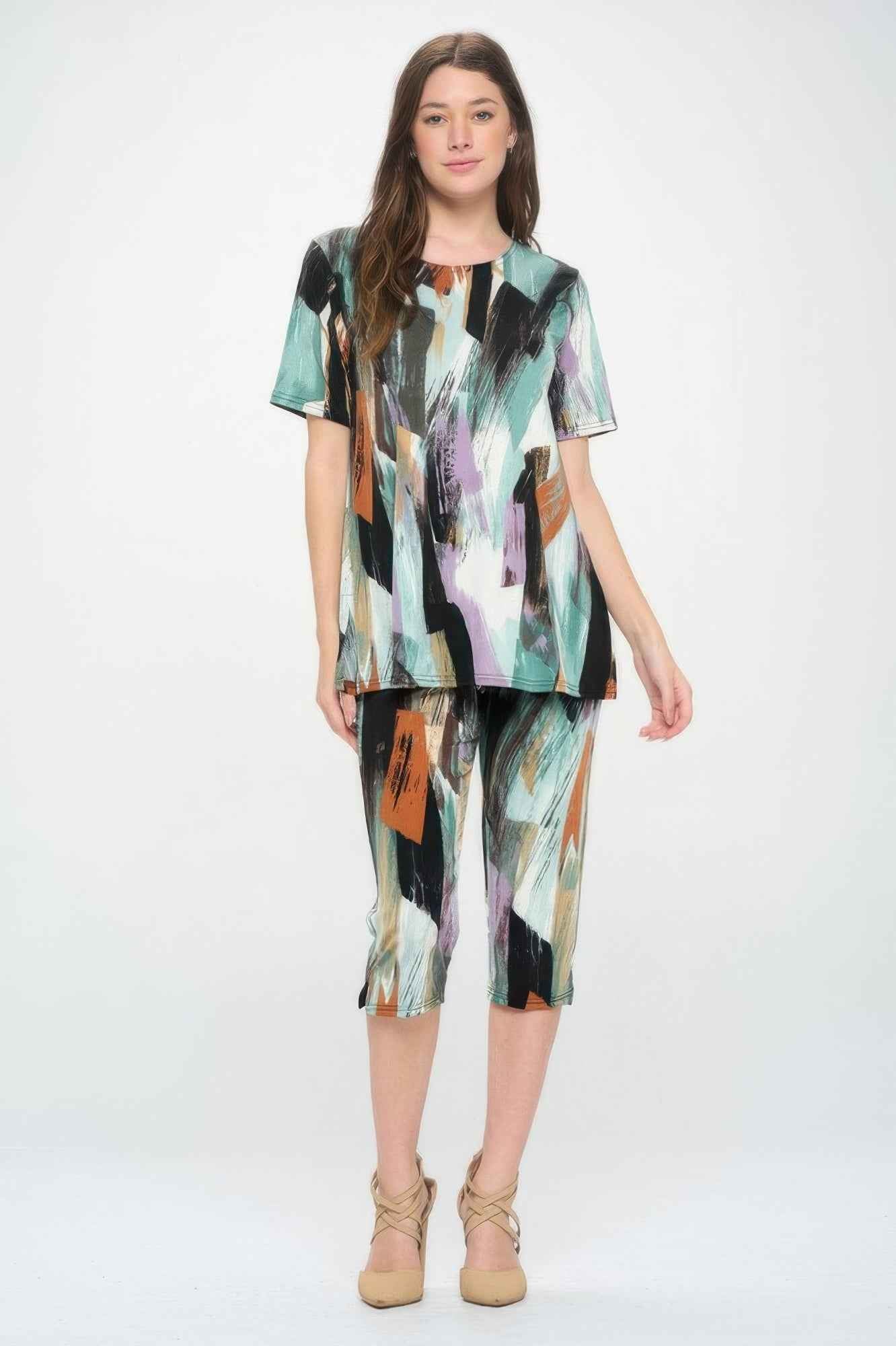 Short Sleeve Top Capri Pants Set