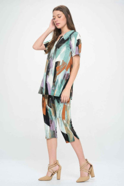 Short Sleeve Top Capri Pants Set