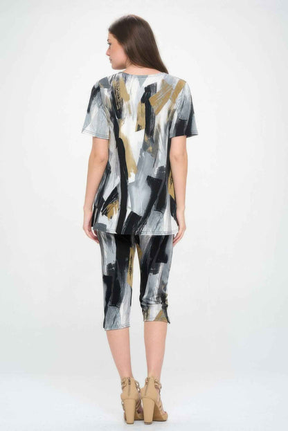 Short Sleeve Top Capri Pants Set