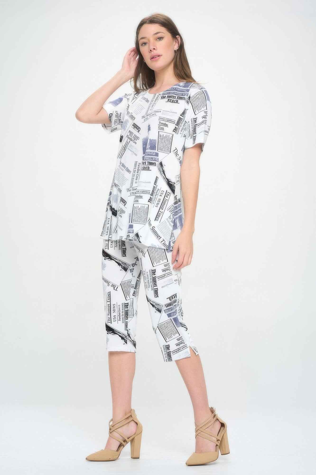 Short Sleeve Top Capri Pants Set