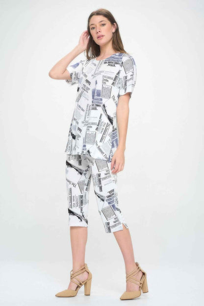 Short Sleeve Top Capri Pants Set