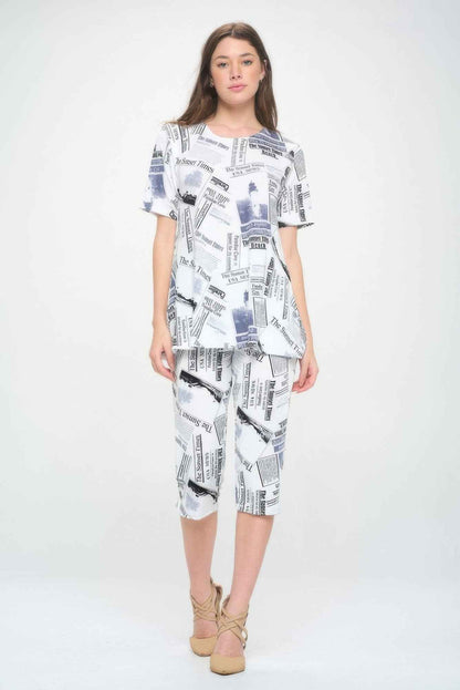 Short Sleeve Top Capri Pants Set