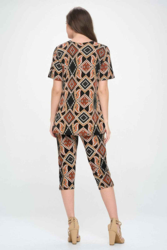 Short Sleeve Top Capri Pants Set