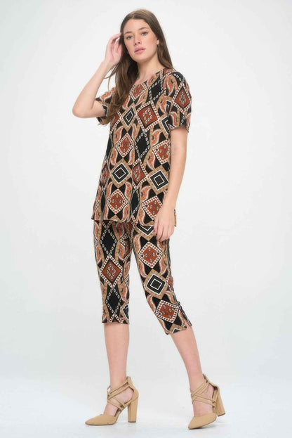 Short Sleeve Top Capri Pants Set