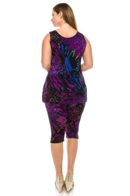 Round Neck Tank Top And Capri Pants Set