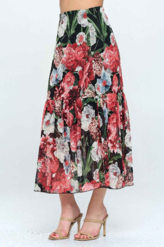 Mesh Romance Tiered Print Skirt