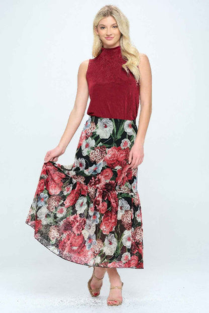 Mesh Romance Tiered Print Skirt